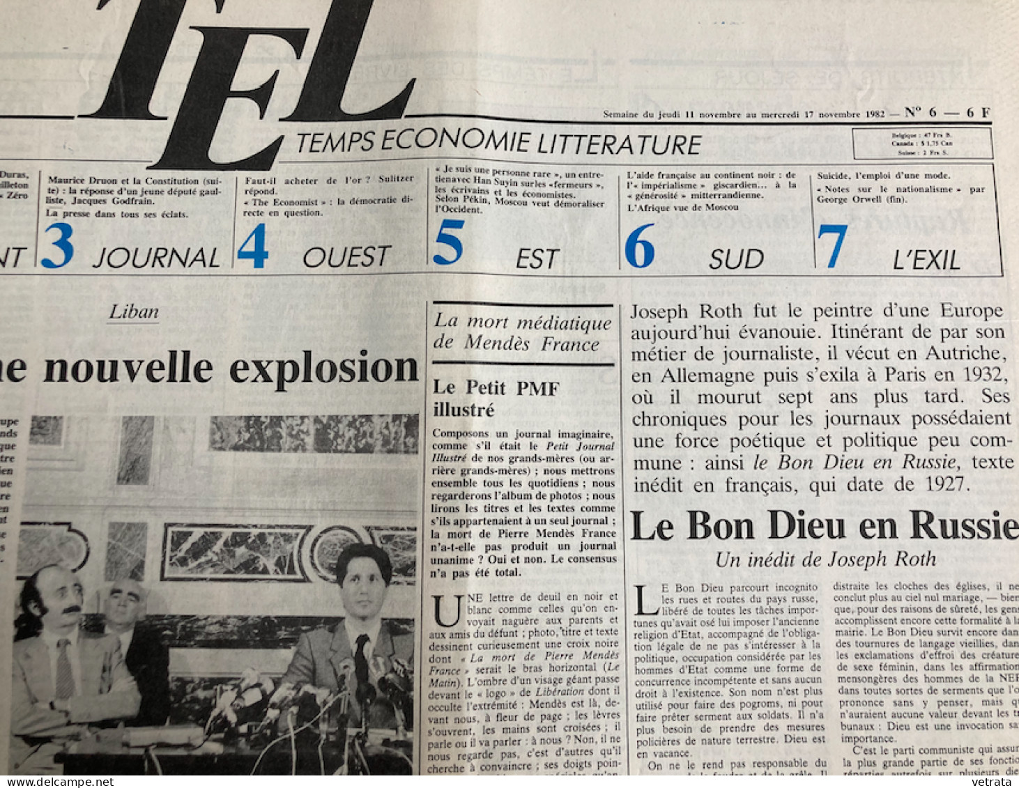 Joseph Roth : Tarabas (points Seuil-1990 - Bon état) + TEL N°6-1982 (Le Bon Dieu En Russie, Inédit De J.R.) & Libération - Periódicos - Antes 1800