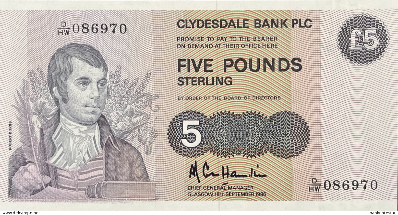 Scotland 5 Pounds, P-212d (18.1.1986) - UNC - RARE DATE - 5 Pond