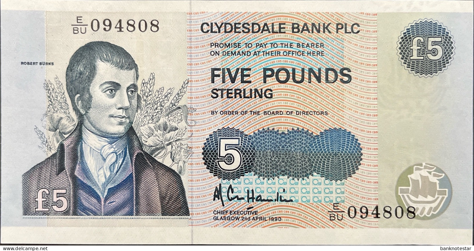 Scotland 5 Pounds, P-218a (2.4.1990) - UNC - 5 Pond