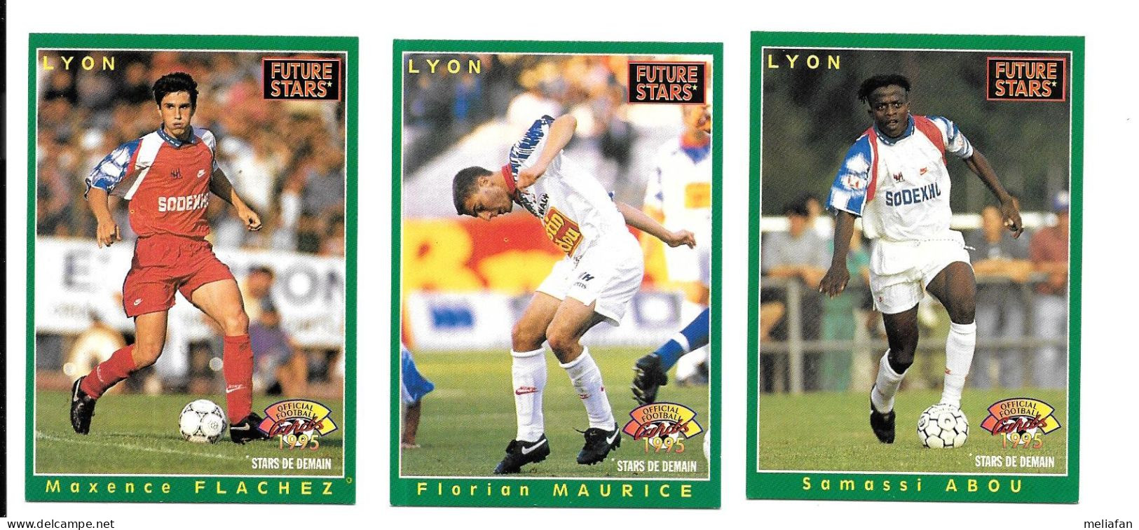 CV92  - PANINI TRADING CARD 1995 - OLYMPIQUE LYONNAIS - MAXENCE FLACHEZ - SAMASSI ABOU - FLORIAN MAURICE - Trading Cards