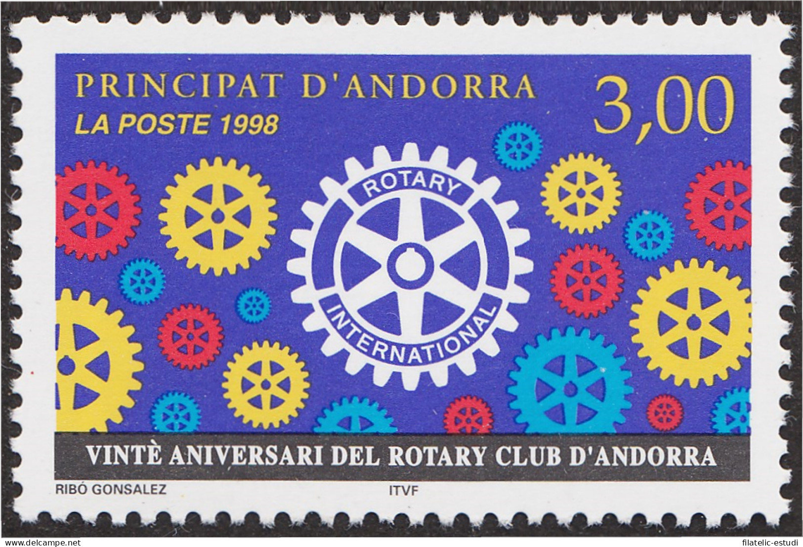 Andorra Francesa 500 1998 20 Aniversario Del Club Rotary De Andorra MNH - Sonstige & Ohne Zuordnung