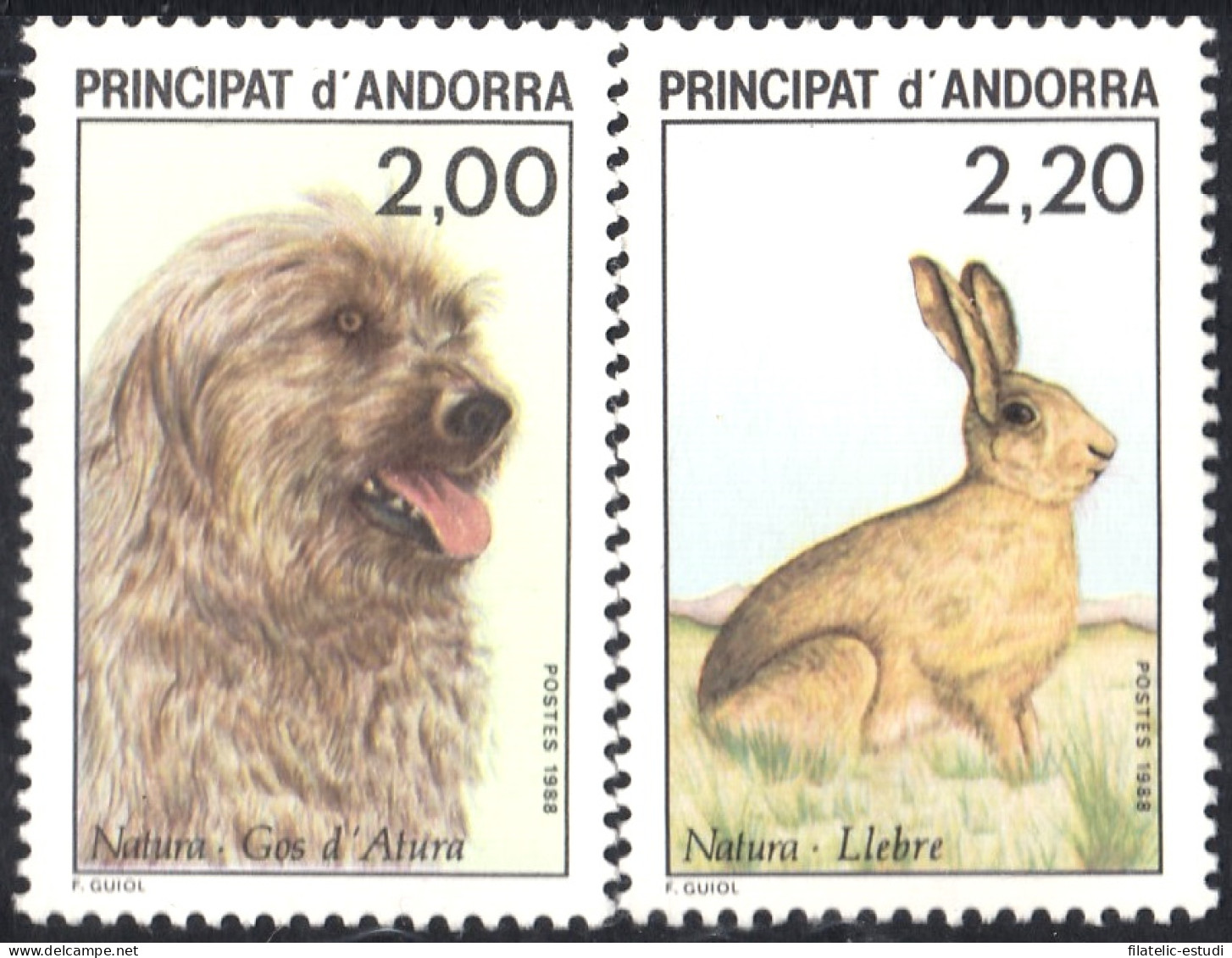 Andorra Francesa 373/74 1988 Animales Perro Liebre MNH - Otros & Sin Clasificación