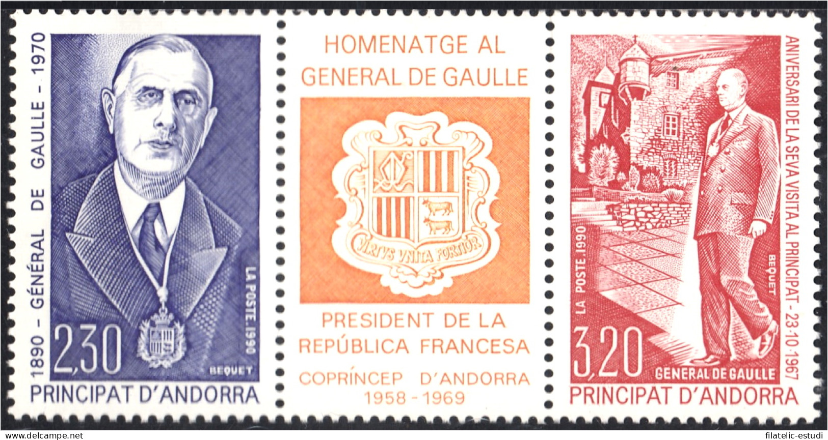 Andorra Francesa 398/99-A 1990 General De Gaulle MNH - Otros & Sin Clasificación