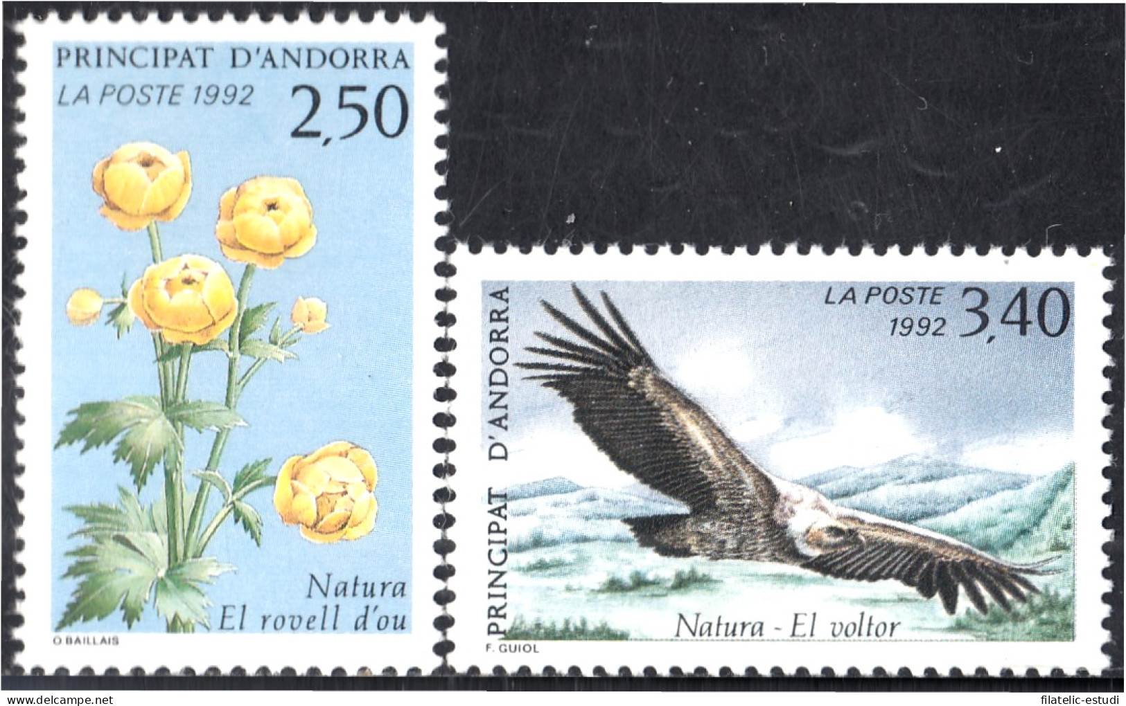 Andorra Francesa 420/21 1992 Flora Y Fauna Flores Águila MNH - Autres & Non Classés