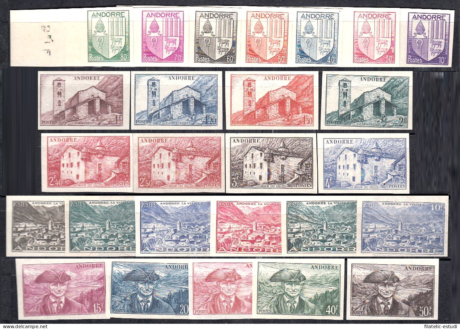 Andorra Francesa 119/37 1948/51 Paisajes Retratos Escudos MNH Pruebas Sin Dent - Autres & Non Classés