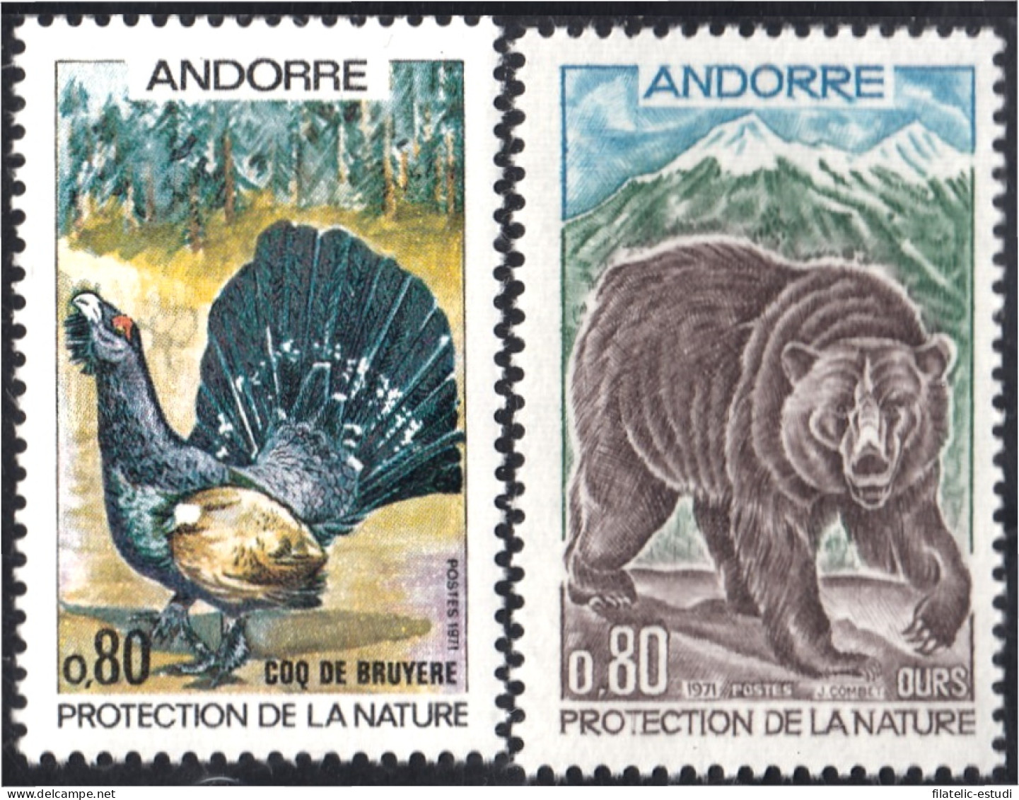 Andorra Francesa 210/11 1971 Fauna Oso Pavo Real MNH - Other & Unclassified