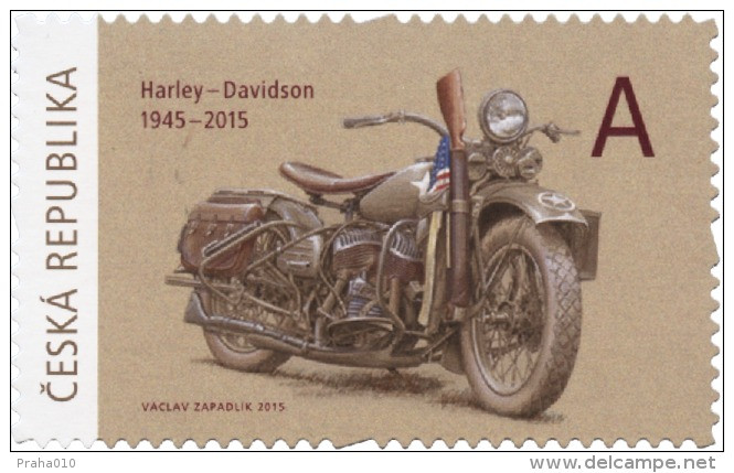 Czech Rep. / Stamps (2015) 0835: 1945-2015 (WW2) Motorcycle Harley-Davidson (painter: Vaclav Zapadlik) - Ongebruikt