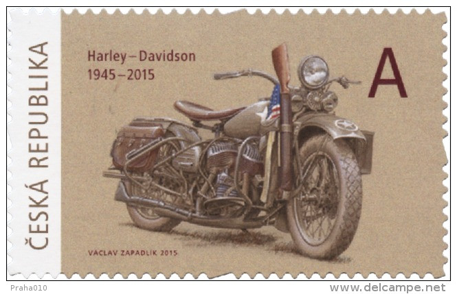 Czech Rep. / Stamps (2015) 0835: 1945-2015 (WW2) Motorcycle Harley-Davidson (painter: Vaclav Zapadlik) - Neufs