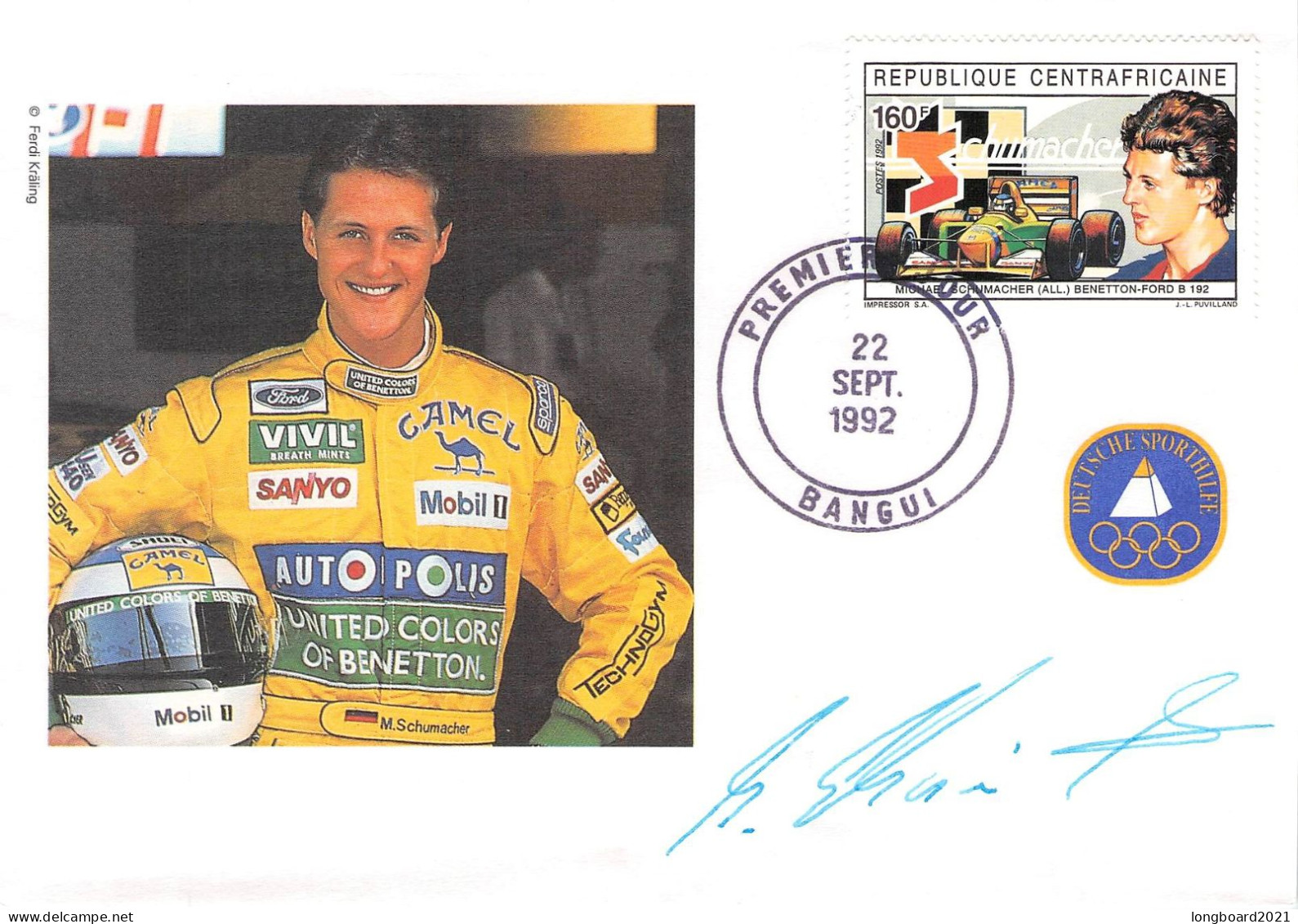 CENTRALAFRICAN REPUBLIC - FDC 1992 MICHAEL SCHUMACHER / 6113 - Centrafricaine (République)