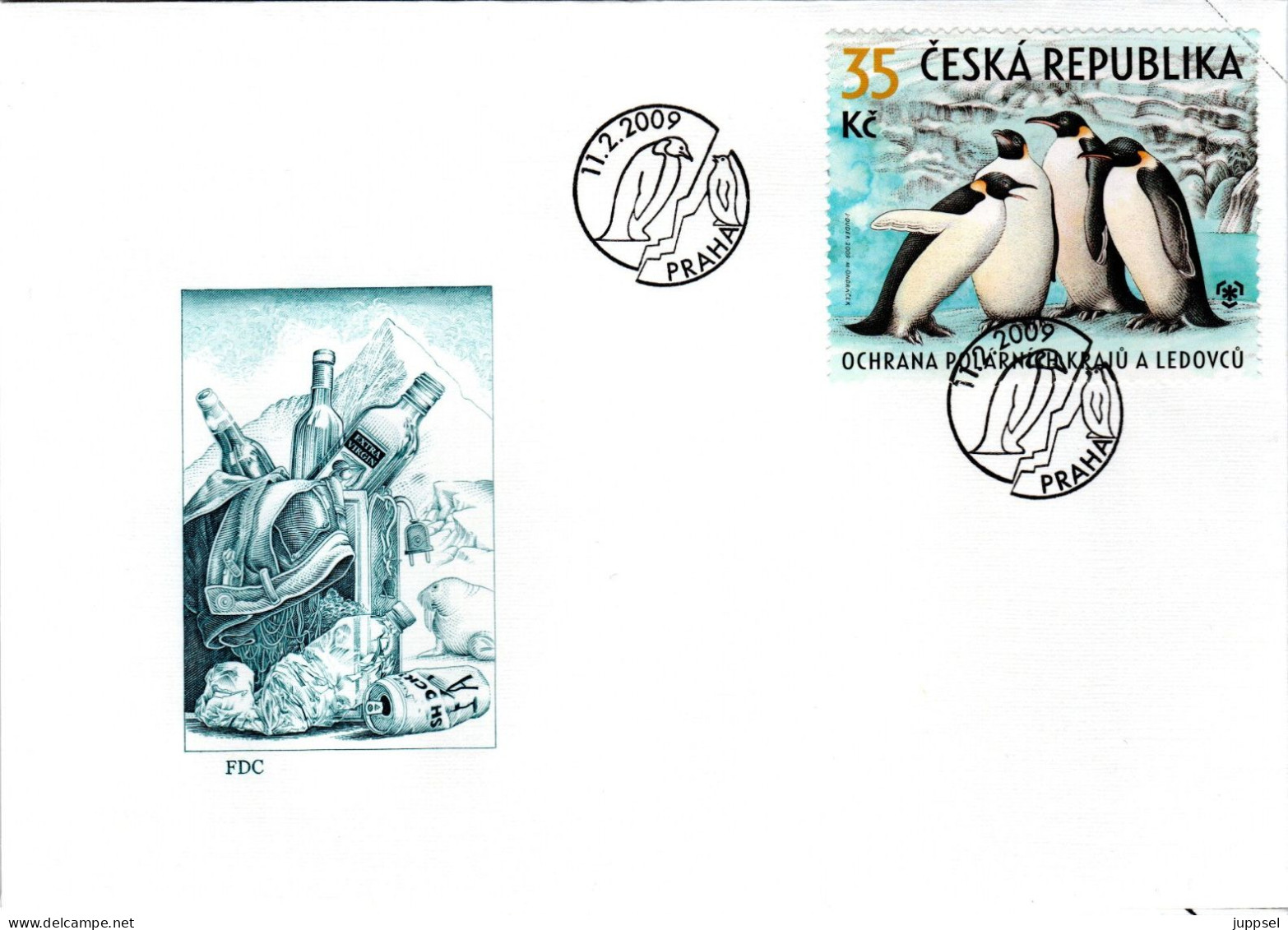 FDC  CZECH REPUBLIC, Bird, Penguin    /    TCHÉQUIE  Lettre De Première Jour, Oiseau, Pingouin    2009 - Pinguine