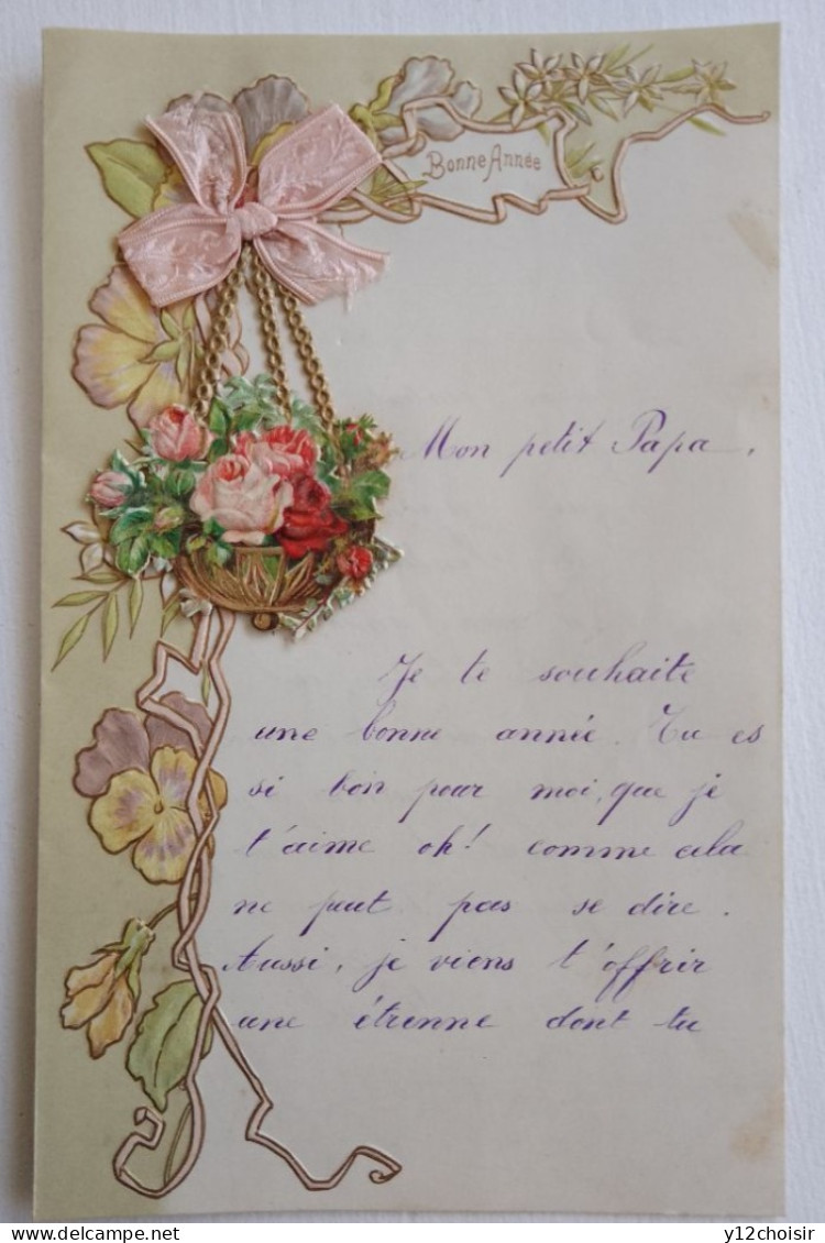 Belle Lettre Manuscrite Avec Découpis "  Mon Petit Papa " . Bonne Année - Collezioni