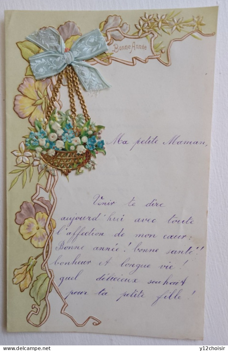 Belle Lettre Manuscrite Avec Découpis "  Ma Petite Maman " . Bonne Année - Collezioni