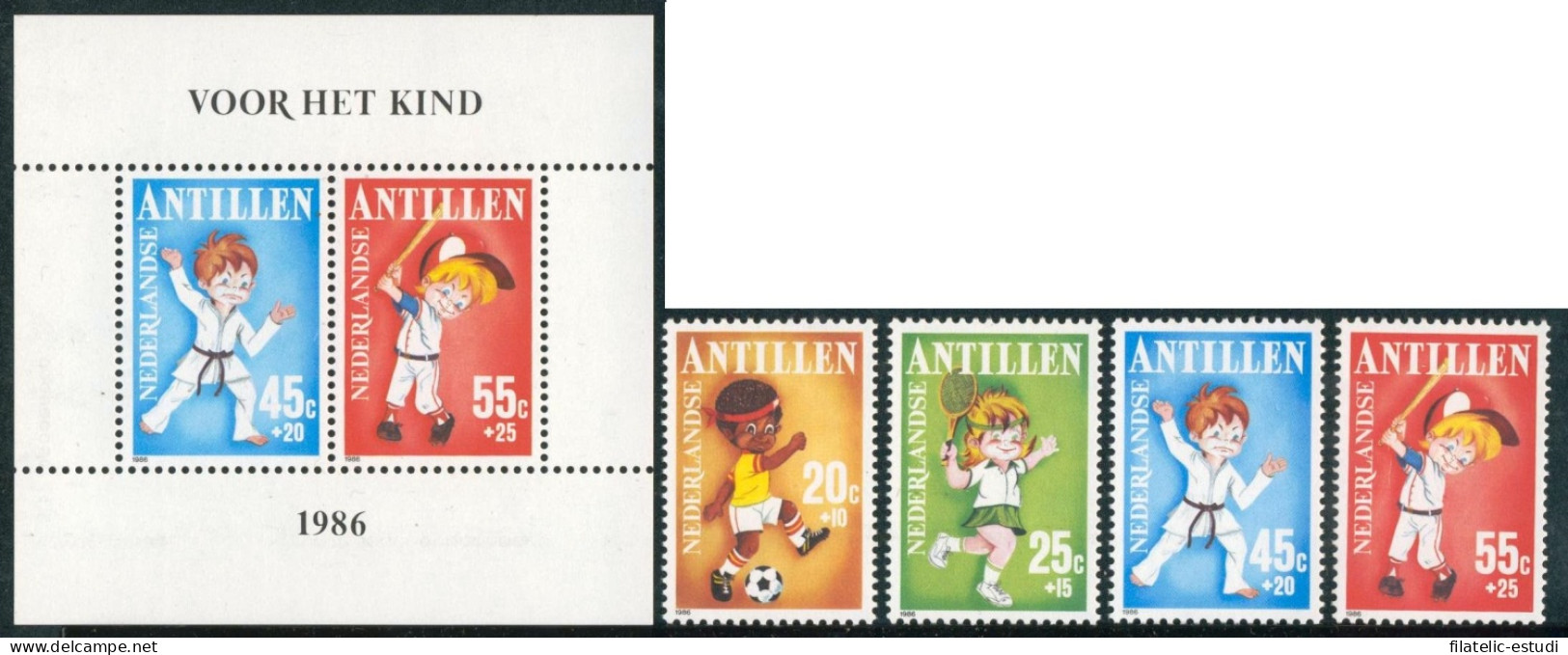 DEP1 Antillas Holandesas  785/88+HB 30 1986 Deportes Fútbol Tenis Judo MNH - Antillen