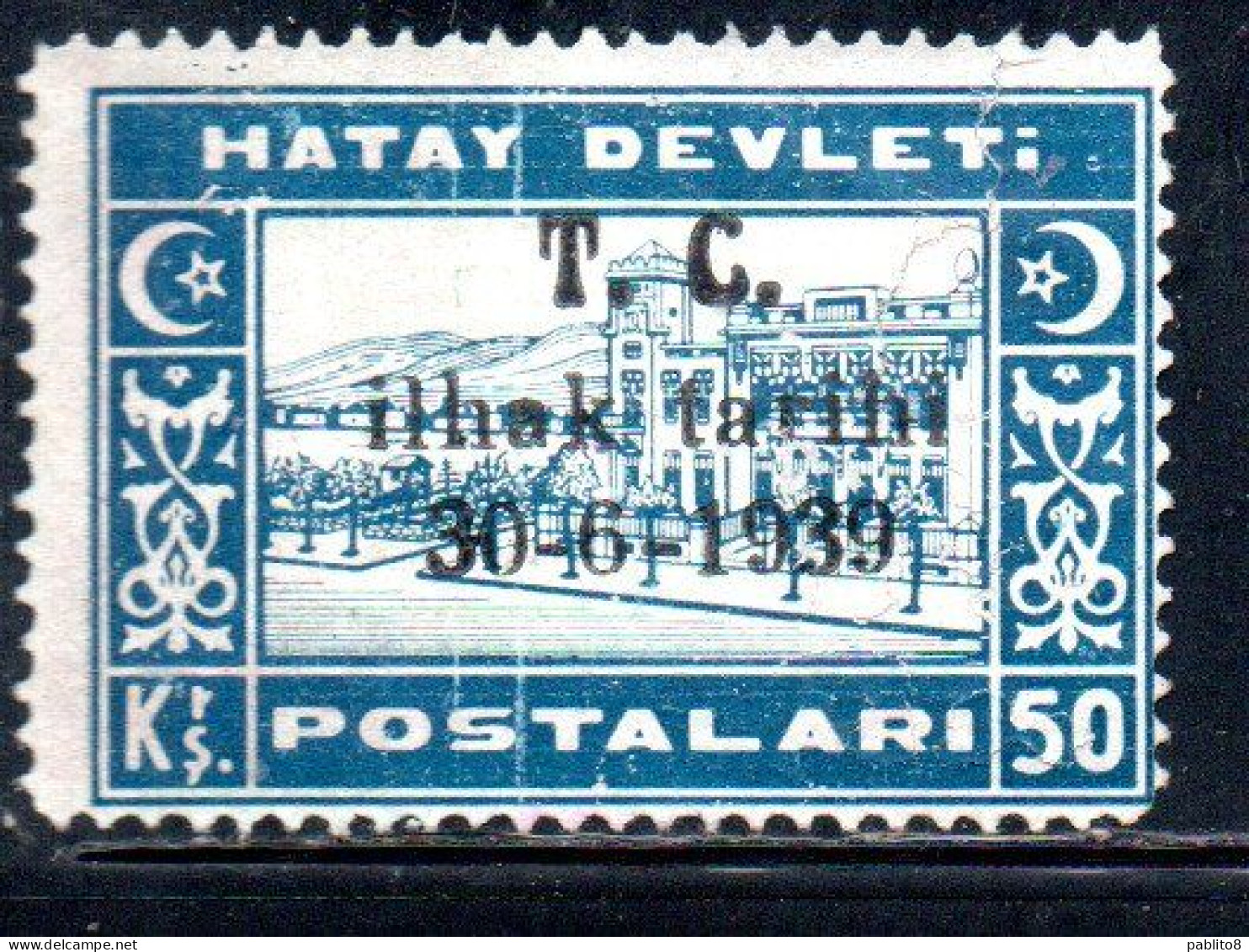 HATAY 1939 OVERPRINTED DATE 30 6 1939 ANNEXATION TO THE TURKEY TURKISH REPUBLIC 50ku MLH - 1934-39 Sandjak D'Alexandrette & Hatay