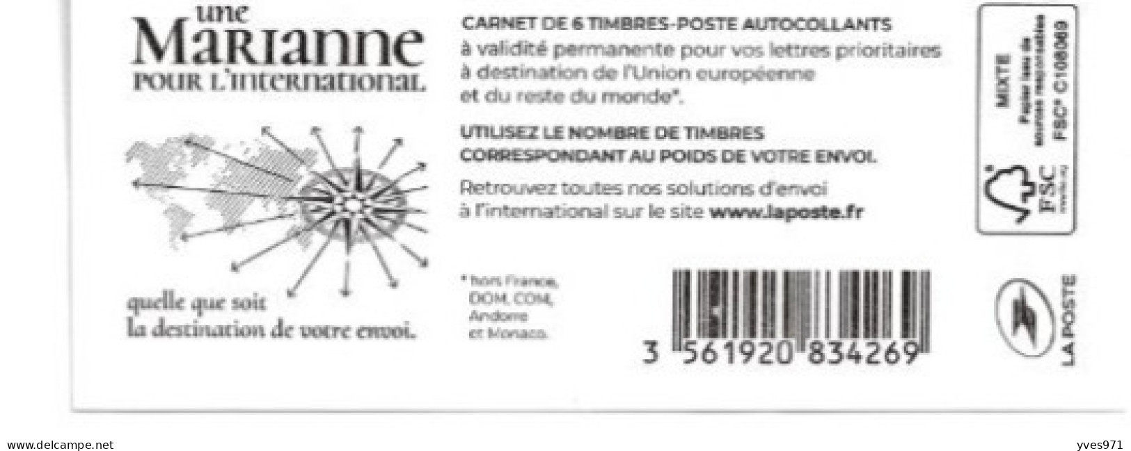 France - 2019 - Carnet 1656A|-C1 Auto-adhésif - Neuf Type Philaposte - Carnets