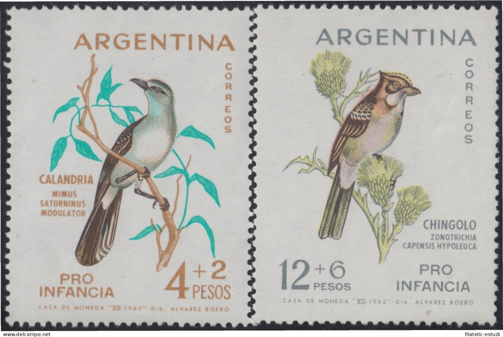 Argentina 663/664 1962 Pájaros Bird Fauna Sobretasa Pro-infancia MH - Autres & Non Classés