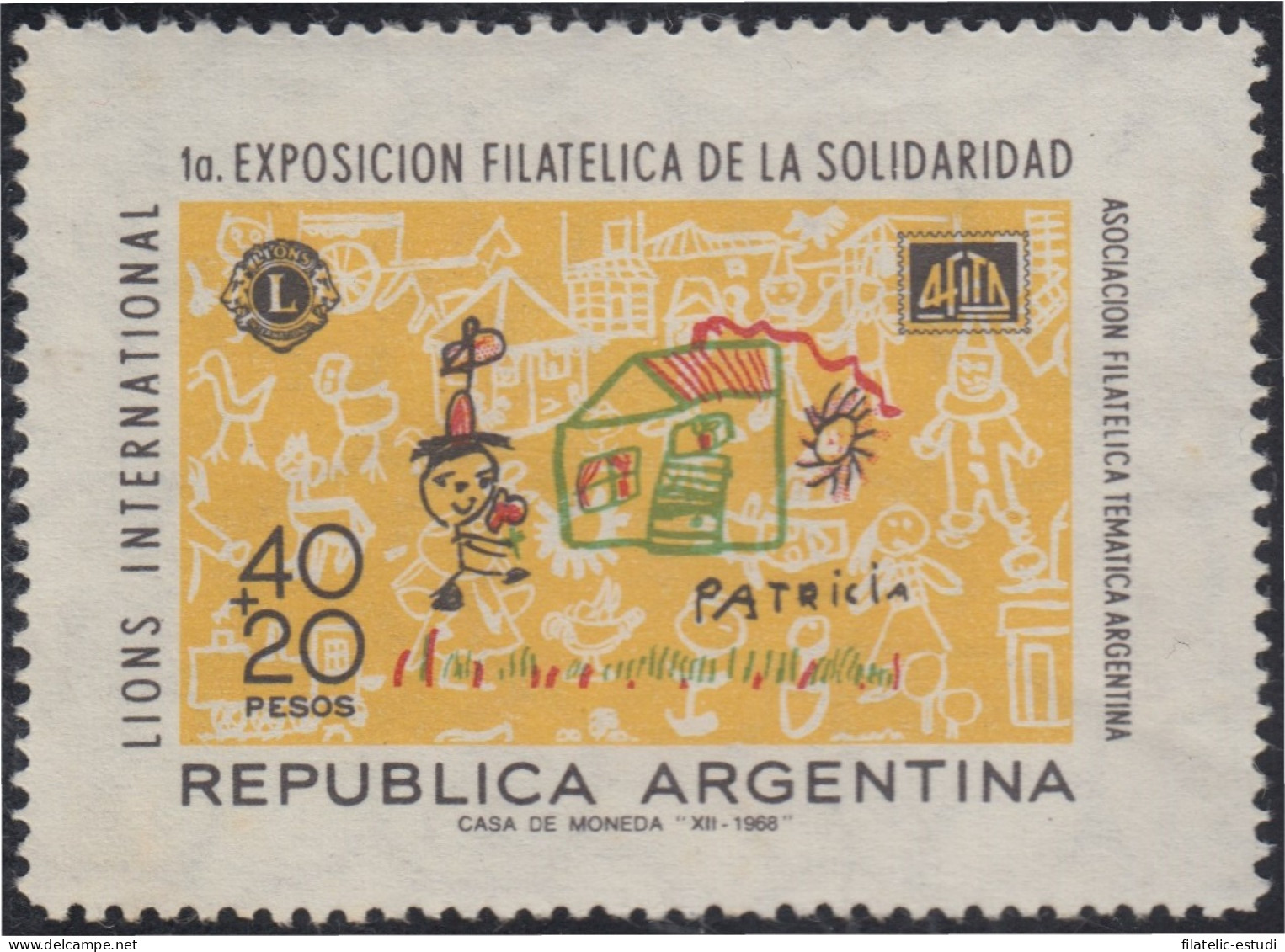 Argentina 830 1968 Lions Int. 1º Exp. Filatélica De Solidaridad MH - Other & Unclassified