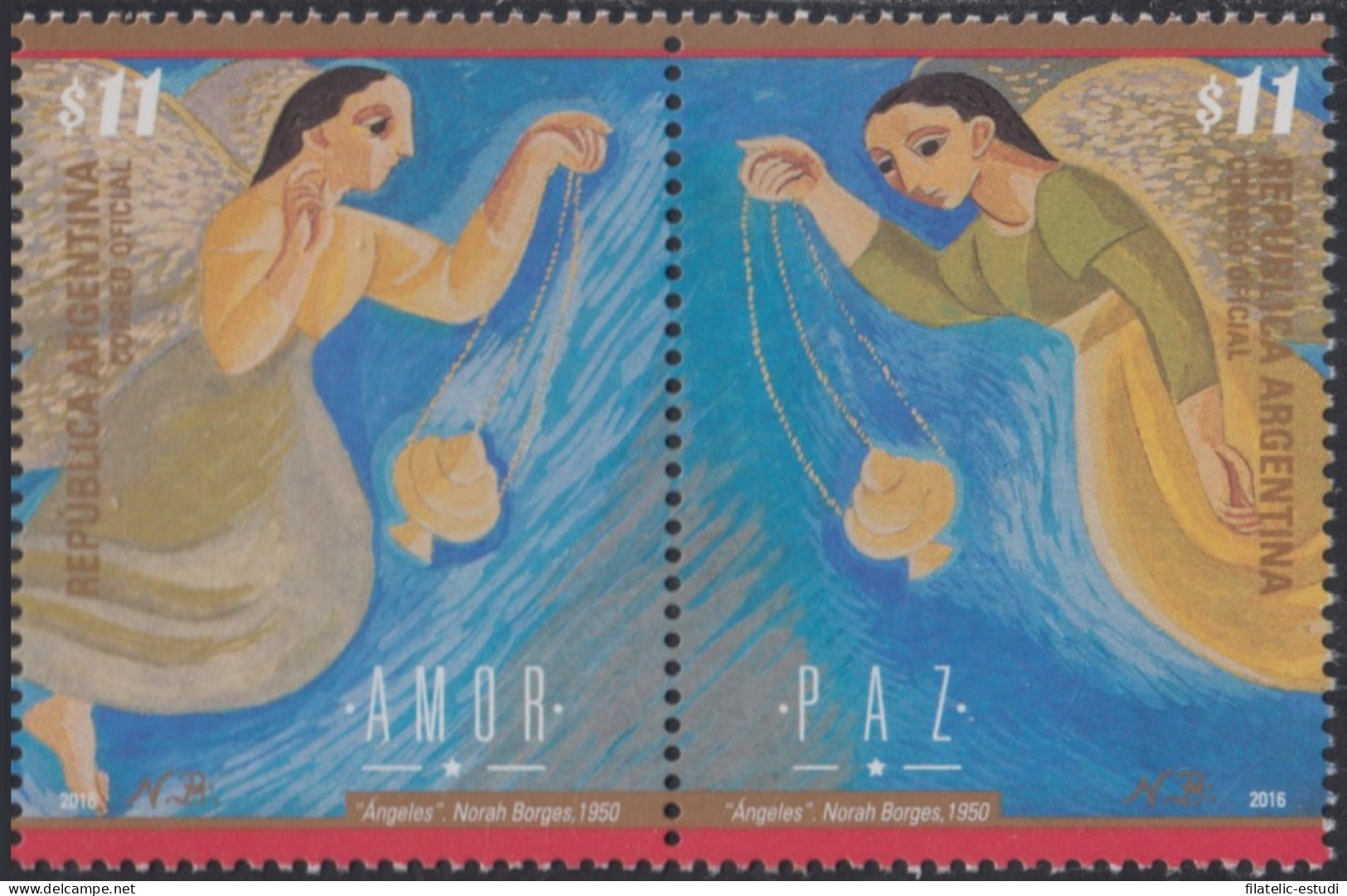 Argentina 3160/61 2016 Amor Ángeles Pintura De Norah Borges MNH - Andere & Zonder Classificatie