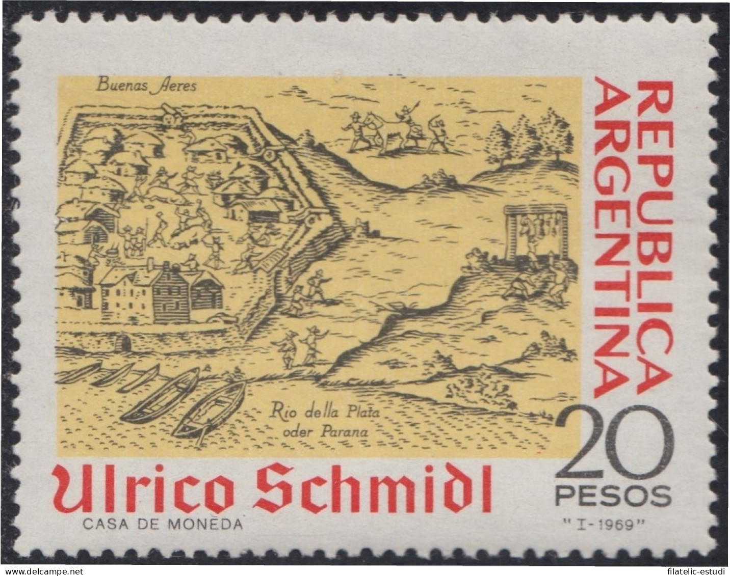 Argentina 833 1969 V Congreso Del Nacimiento De Ulrico Schmil. Filigrana C MNH - Andere & Zonder Classificatie