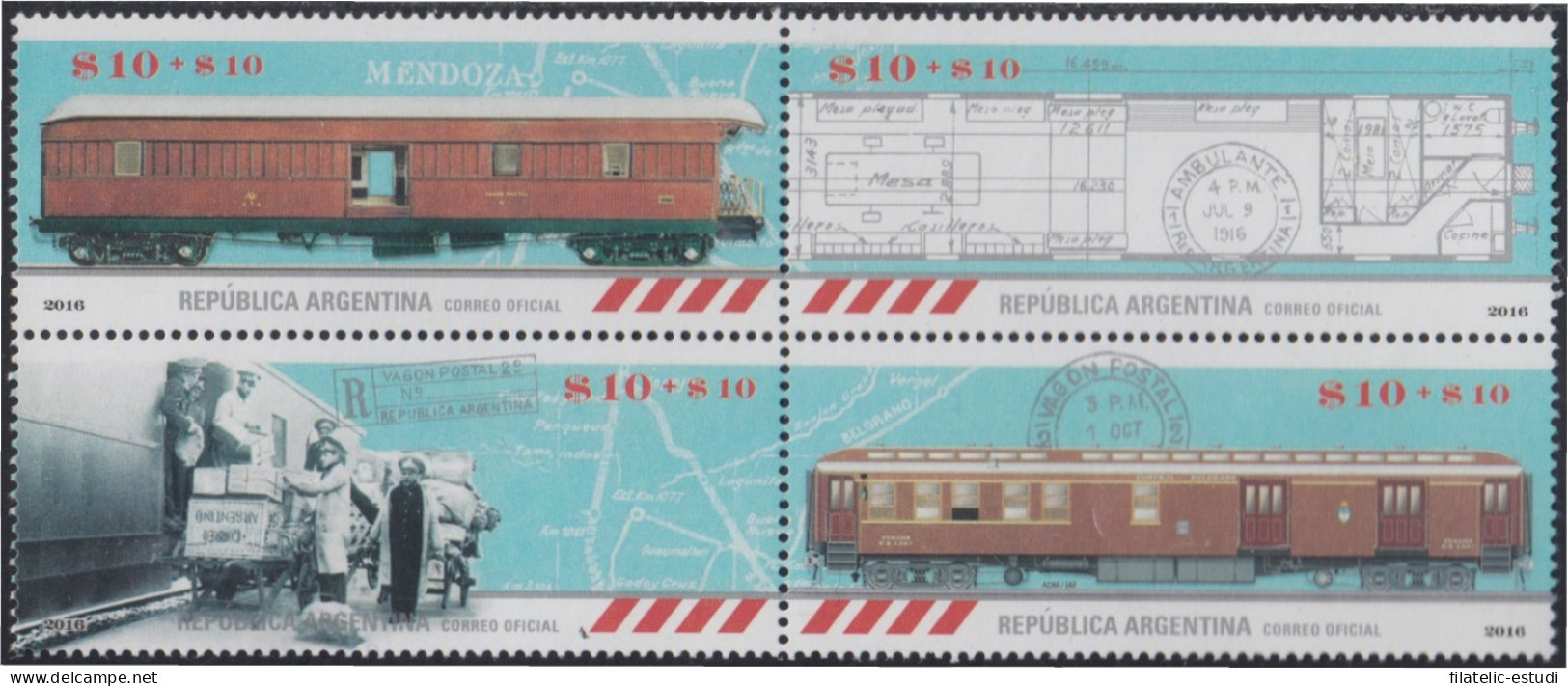 Argentina 3152/55  2016 Vagón Postal Trenes Trains MNH - Andere & Zonder Classificatie