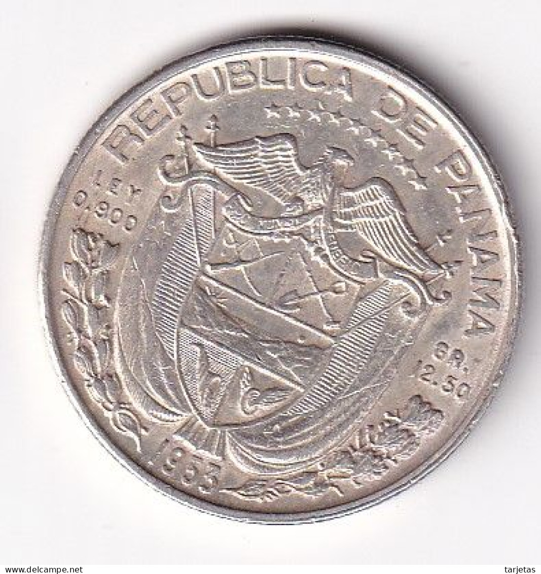 MONEDA DE PLATA DE PANAMA DE 1/2 BALBOA DEL AÑO 1953 (SILVER-ARGENT) - Panamá