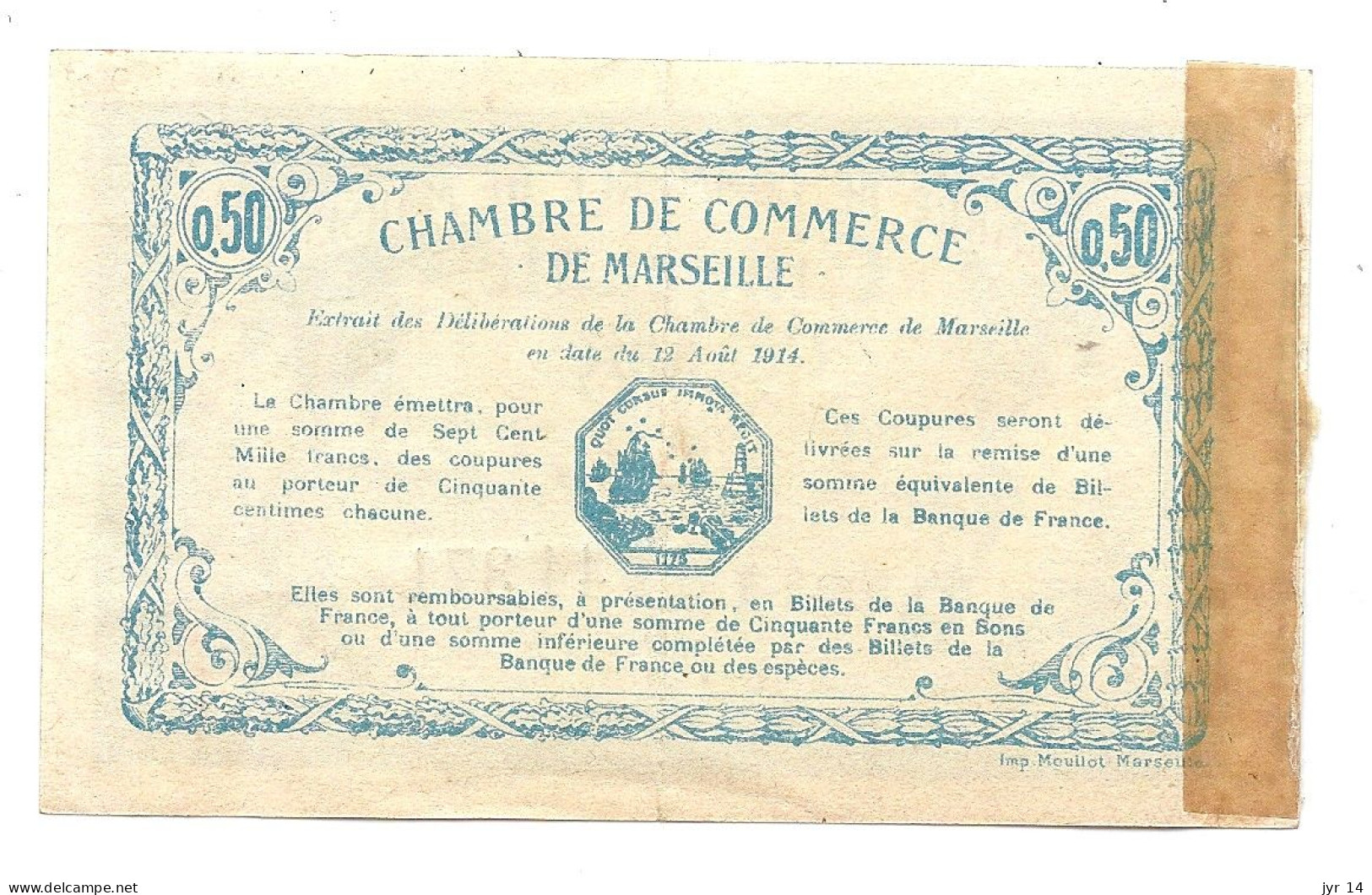 50 CENTIMES  MARSEILLE    Série 6-R  44371  (TTB) - Chambre De Commerce