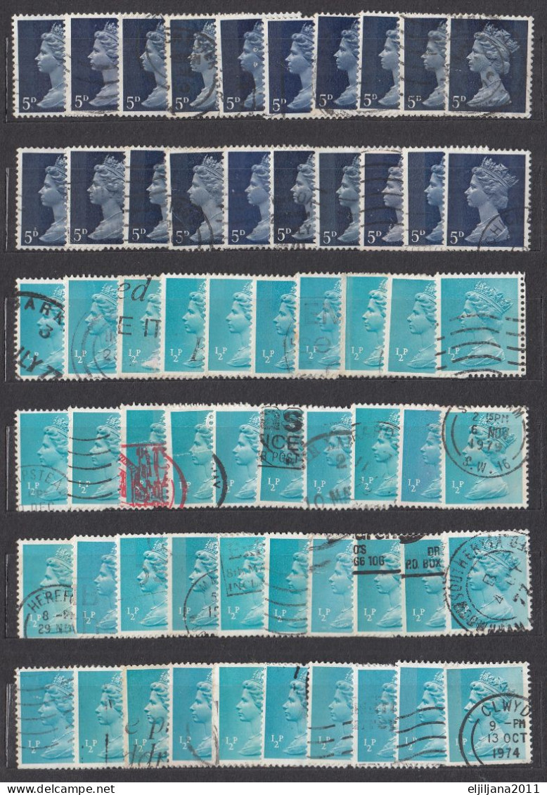 ⁕ GB / UK / QEII. ⁕ Queen Elizabeth II. Machin, Definitives ⁕ 1970 Stamps In Two Albums - See Scan 37 Pages (7v Perfin) - Collections