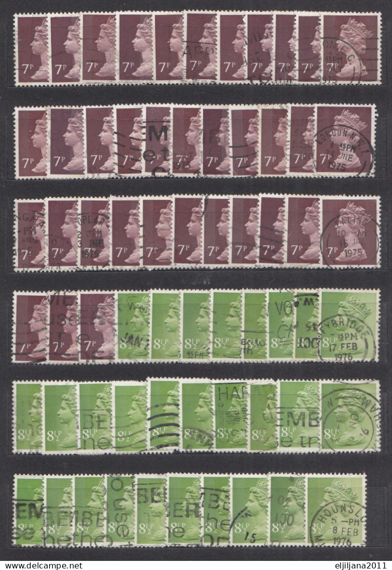 ⁕ GB / UK / QEII. ⁕ Queen Elizabeth II. Machin, definitives ⁕ 1970 stamps in two albums - see scan 37 pages (7v perfin)