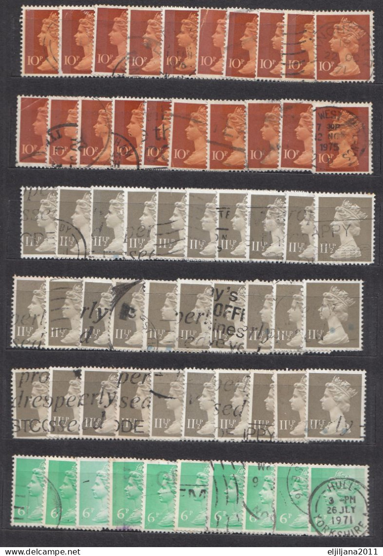 ⁕ GB / UK / QEII. ⁕ Queen Elizabeth II. Machin, definitives ⁕ 1970 stamps in two albums - see scan 37 pages (7v perfin)