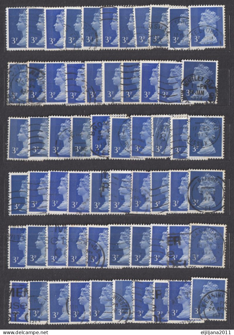 ⁕ GB / UK / QEII. ⁕ Queen Elizabeth II. Machin, definitives ⁕ 1970 stamps in two albums - see scan 37 pages (7v perfin)