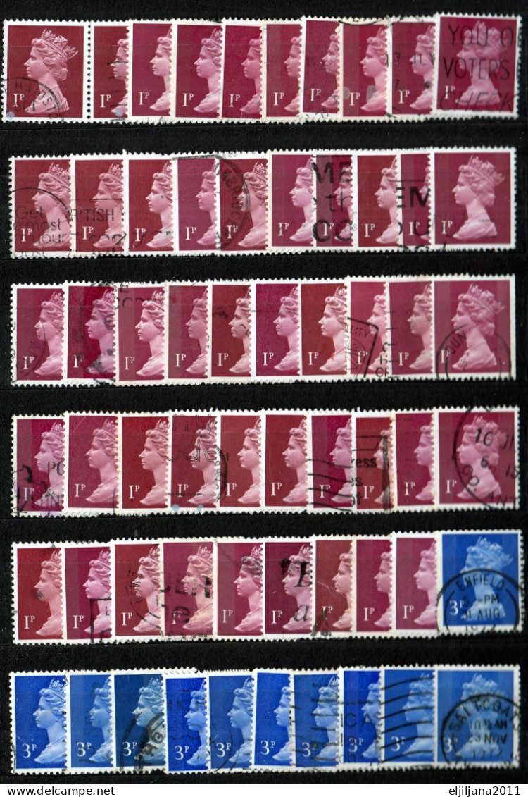 ⁕ GB / UK / QEII. ⁕ Queen Elizabeth II. Machin, definitives ⁕ 1970 stamps in two albums - see scan 37 pages (7v perfin)