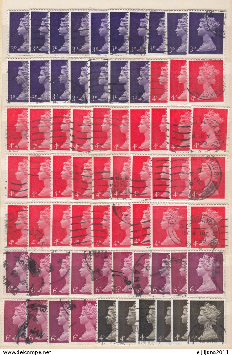 ⁕ GB / UK / QEII. ⁕ Queen Elizabeth II. Machin, definitives ⁕ 1970 stamps in two albums - see scan 37 pages (7v perfin)