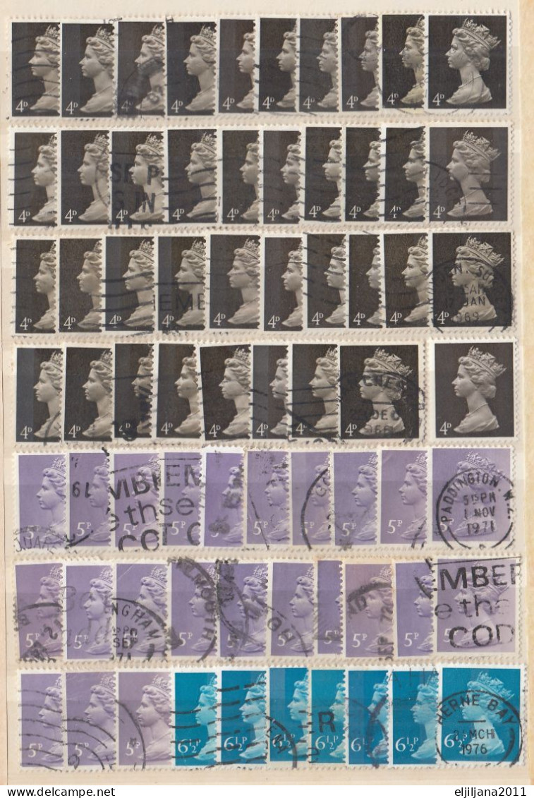 ⁕ GB / UK / QEII. ⁕ Queen Elizabeth II. Machin, definitives ⁕ 1970 stamps in two albums - see scan 37 pages (7v perfin)