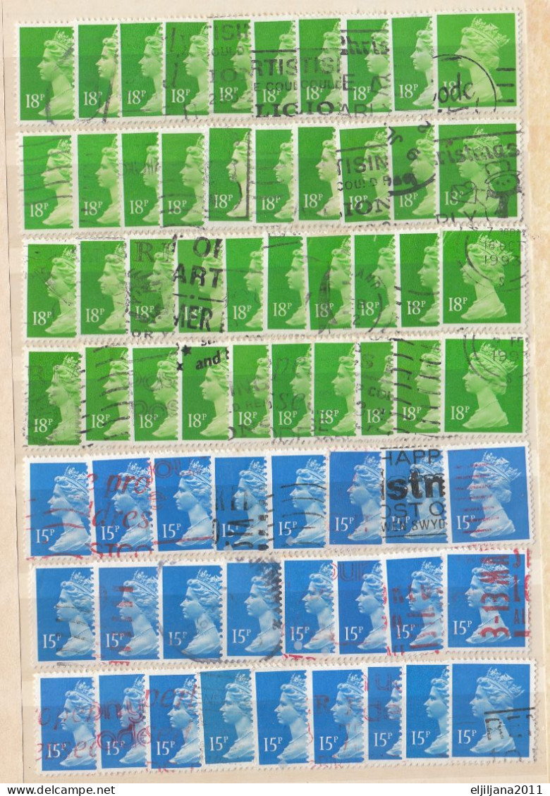 ⁕ GB / UK / QEII. ⁕ Queen Elizabeth II. Machin, definitives ⁕ 1970 stamps in two albums - see scan 37 pages (7v perfin)