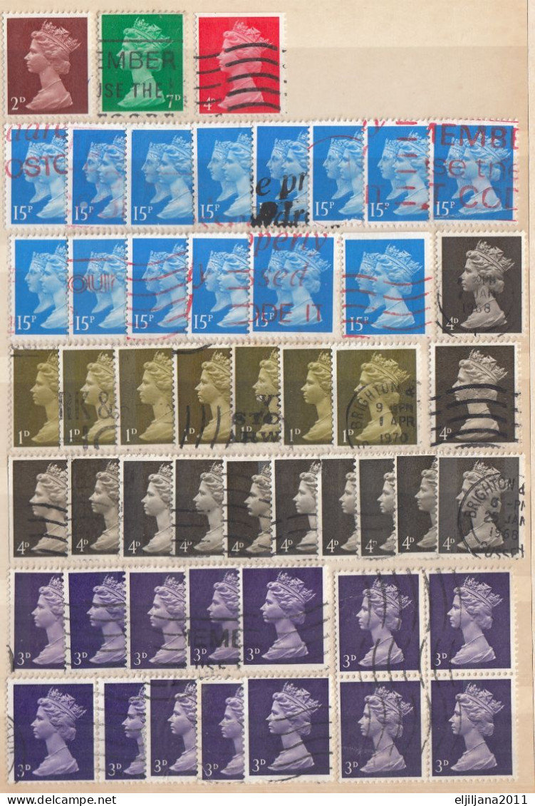 ⁕ GB / UK / QEII. ⁕ Queen Elizabeth II. Machin, definitives ⁕ 1970 stamps in two albums - see scan 37 pages (7v perfin)