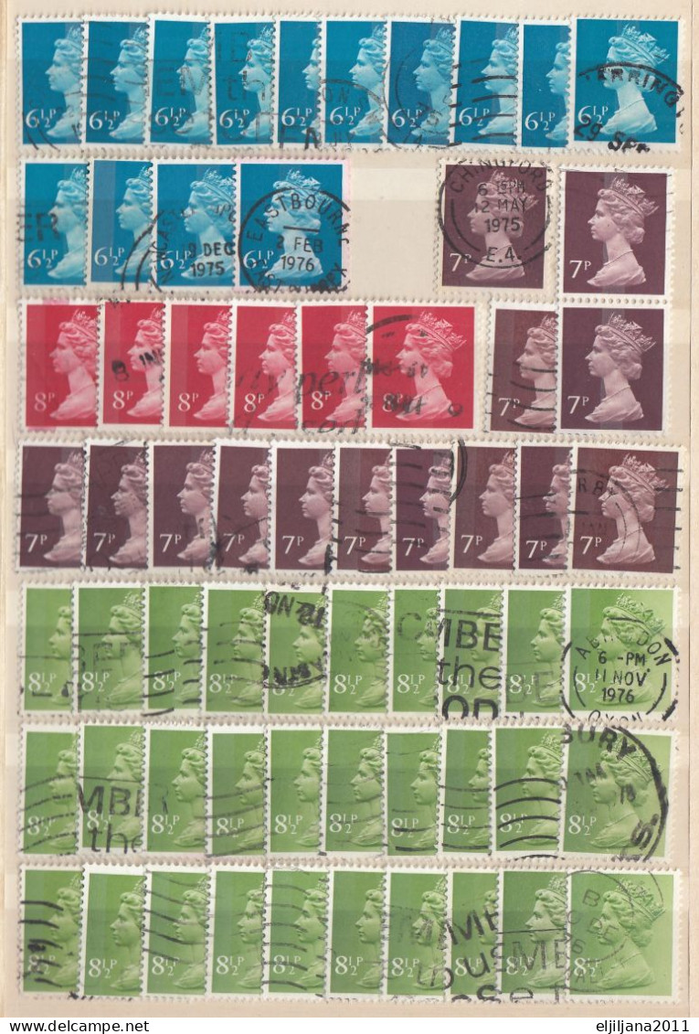 ⁕ GB / UK / QEII. ⁕ Queen Elizabeth II. Machin, definitives ⁕ 1970 stamps in two albums - see scan 37 pages (7v perfin)