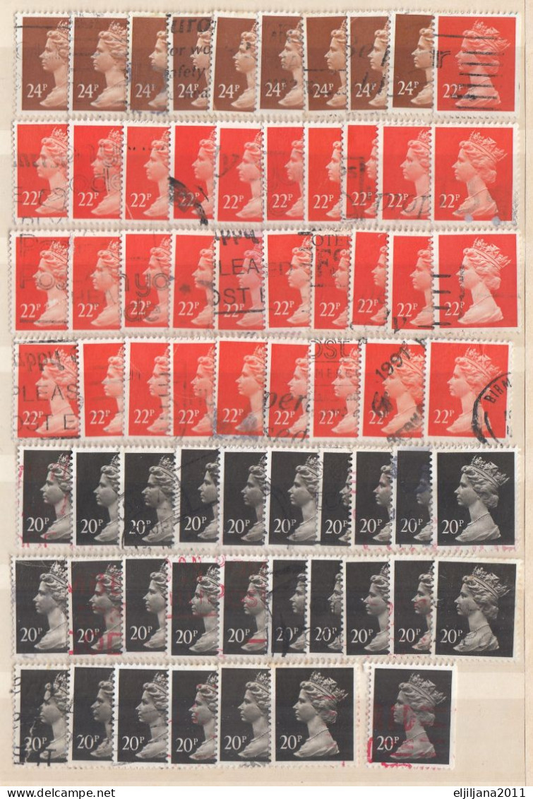 ⁕ GB / UK / QEII. ⁕ Queen Elizabeth II. Machin, definitives ⁕ 1970 stamps in two albums - see scan 37 pages (7v perfin)