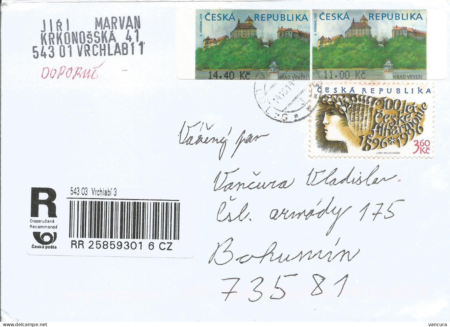 R Envelope Czech Republic FRAMA Stamps Used In Vrchlabi In 2014 - Automatenmarken [ATM]