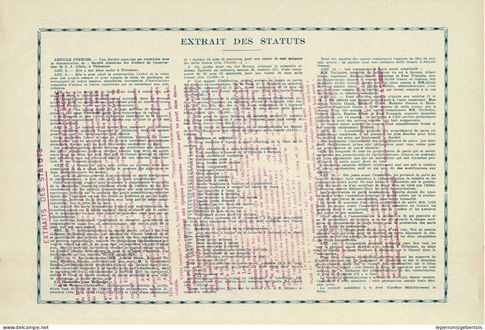 - Titre De 1921 - Société Anonyme Des Ateliers De Construction De J.-J. Gilain à Tirlemont - - Industrie