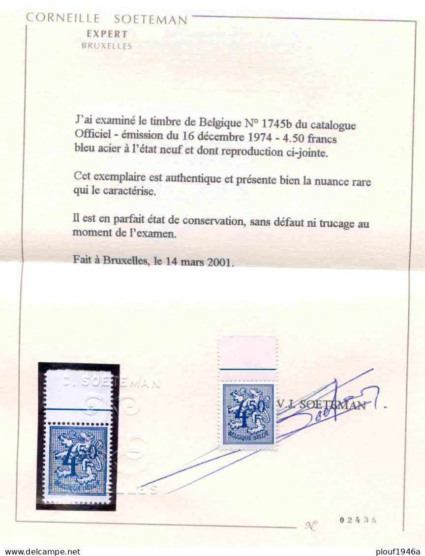 COB 1745b  (**) + Certificat - 1951-1975 Heraldieke Leeuw