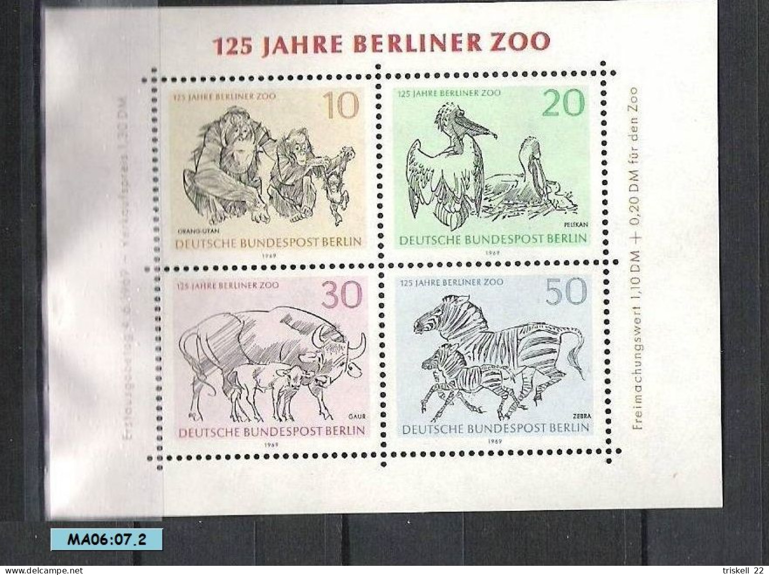 Allemagne - Bloc N° 2 - 125 Jahre Berliner Zoo - Année 1969 - Blocs