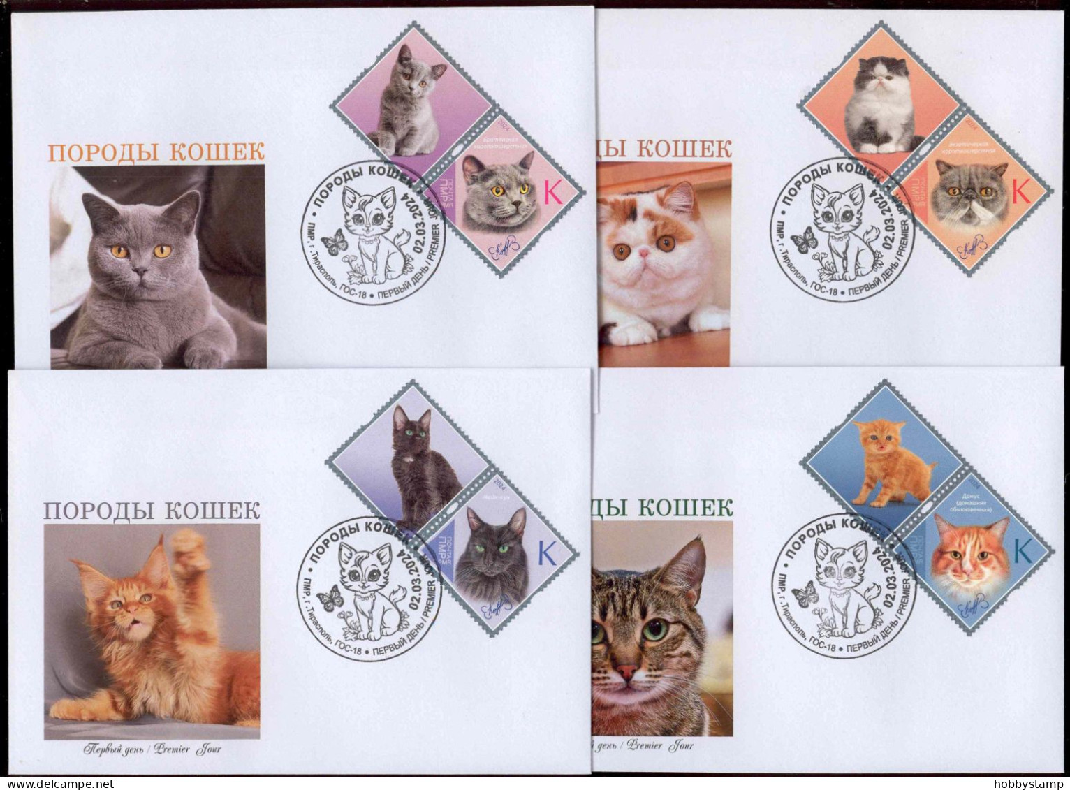 Label Transnistria 2024  Cat Breeds Cats 4 FDC S - Vignettes De Fantaisie