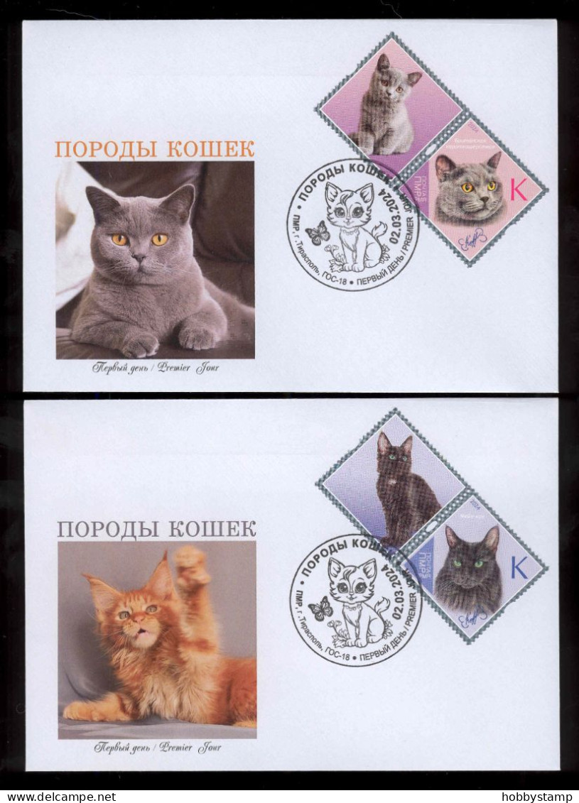 Label Transnistria 2024  Cat Breeds Cats 4 FDC S - Fantasy Labels