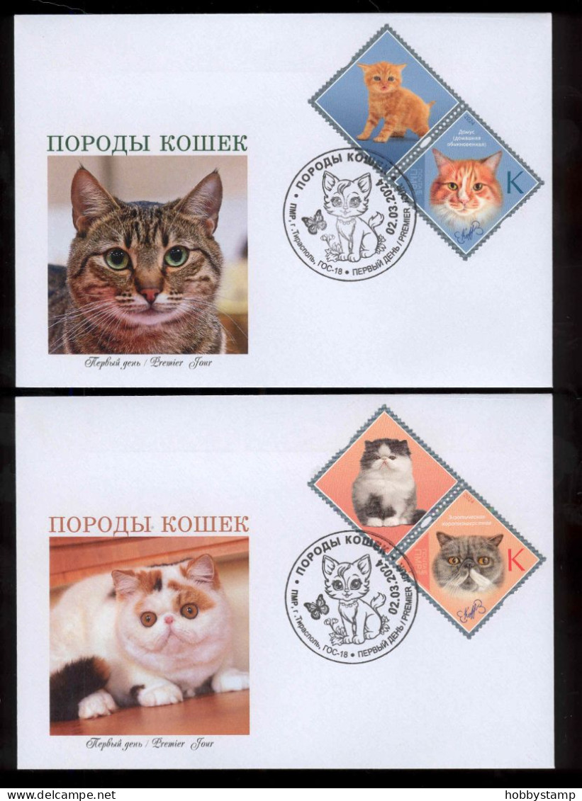 Label Transnistria 2024  Cat Breeds Cats 4 FDC S - Fantasy Labels