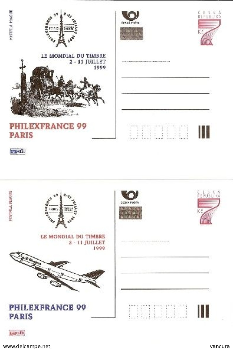 CDV A 46-7 Czech Republic Philexfrance 1999 Coach Airplane - Postcards