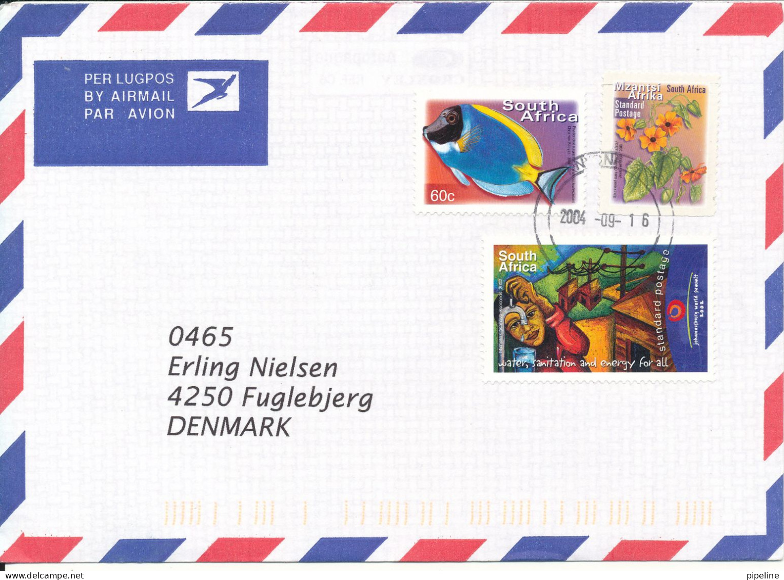 South Africa Air Mail Cover Sent To Denmark 16-9-2004 Topic Stamps - Cartas & Documentos