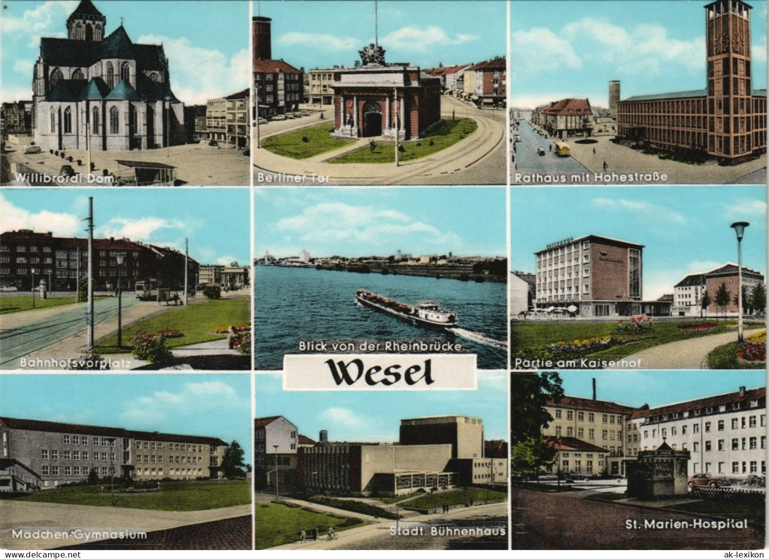 Wesel Mehrbild-AK U.a. Bahnhof-Vorplatz, Kaiserhof, Hospital Uvm. 1968 - Wesel