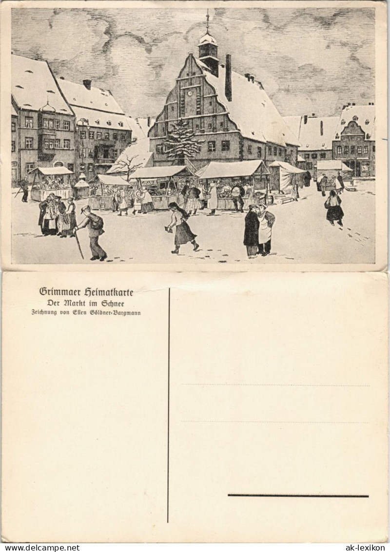 Ansichtskarte Grimma Marktplatz Im Winter Künstlerkarte 1928 - Grimma