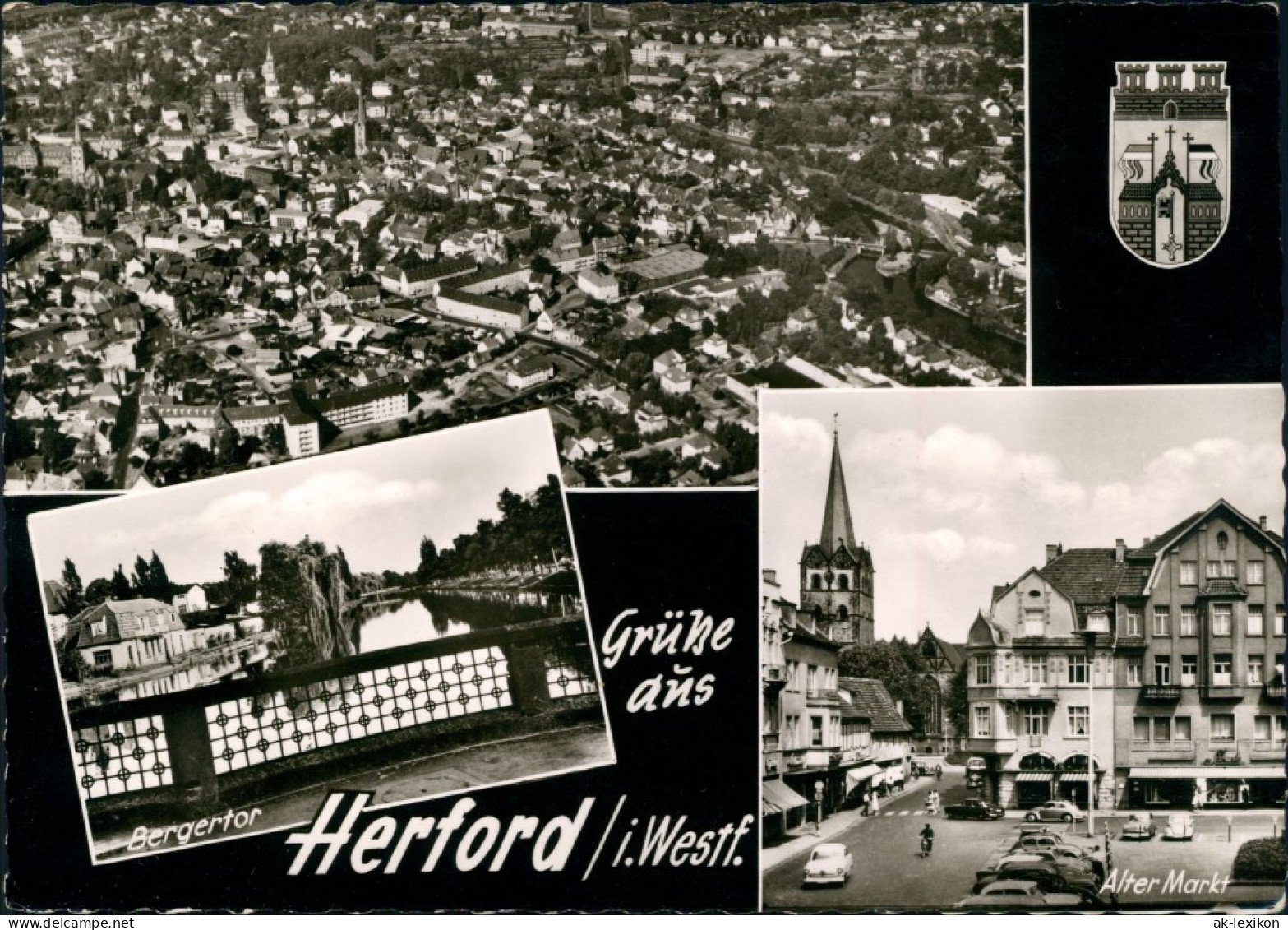 Herford Mehrbildkarte Mit Bergertor, Alter Markt Und Luftbild 1965 - Herford