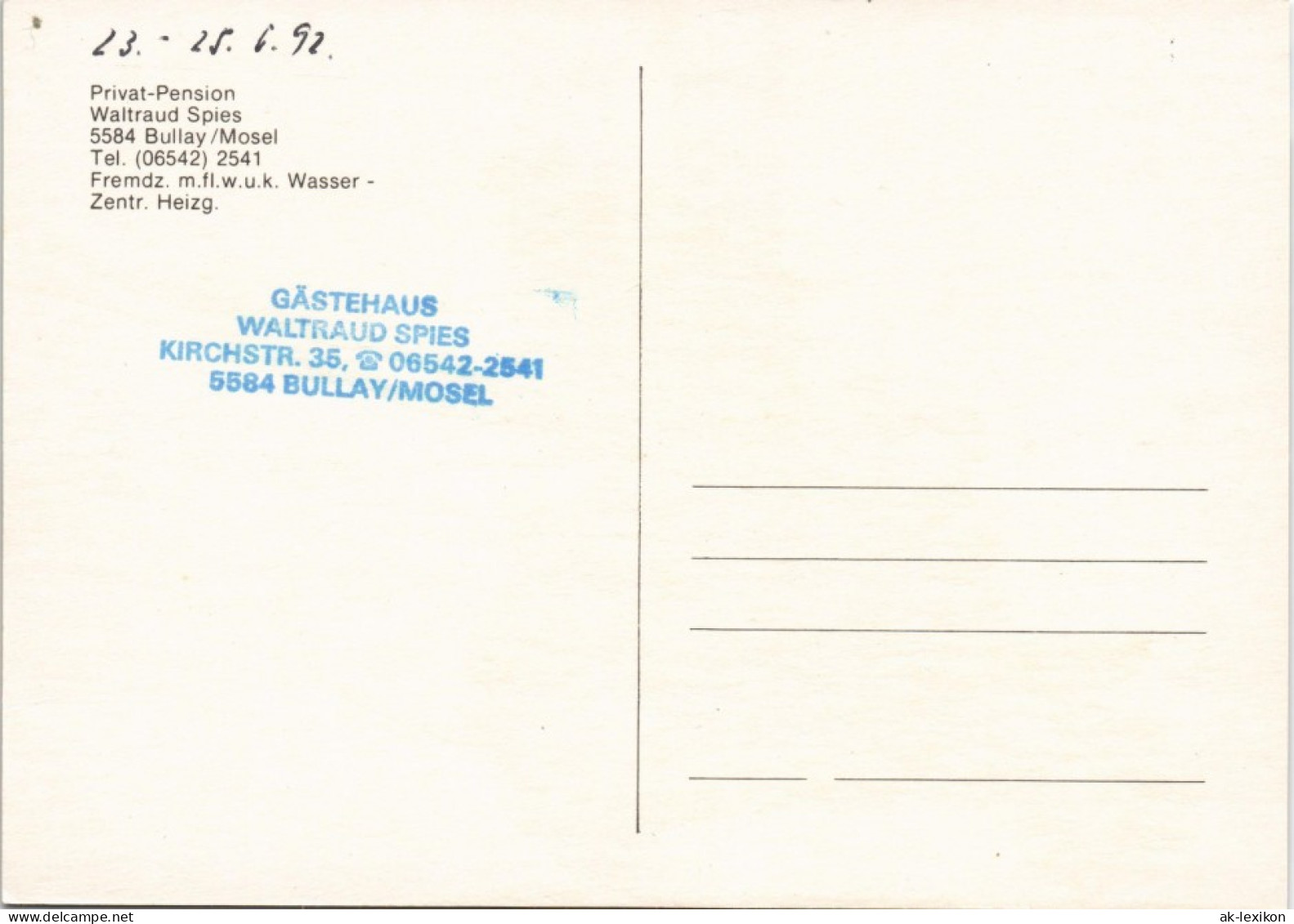 Bullay Privat-Pension Waltraud Spies GÄSTEHAUS KIRCHSTR. Mehrbildkarte 1992 - Alf-Bullay
